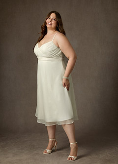 Azazie Kali Wedding Dresses Cream A-Line V-Neck Pleated Crinkle Chiffon Dress image11