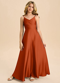 Azazie Bug Junior Robe Trapèze en Satin extensible Plissée Paprika image5