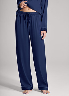front Matching Color Long Sleeves and Pants Satin PJ Set