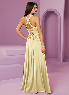 Barbie ♥ Azazie Suknie dla druhen Rozkloszowana sukienka z elastycznej satyny z dekoltem w serek i wiązaniem na plecach image2