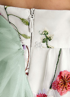 Azazie Peppa Blumenmädchenkleider A-Linie Herzausschnitt Tüll Kleid Elfenbein Agave image7