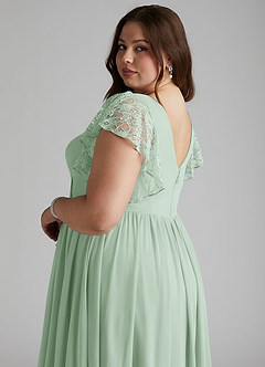 Azazie Zella Bridesmaid Dresses Agave A-Line Lace Chiffon Dress image11