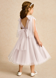 Azazie Dori Robe Demoiselle D'honneur Fillette Robe Trapèze en Tulle Rayé Rose Pétale image3