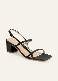 front Sandalen met blokhak van metallic satijn in bijpassende kleur