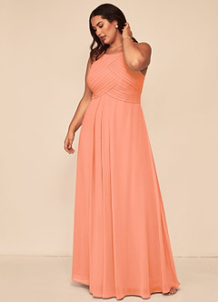Azazie Ginger Bridesmaid Dresses Sunset A-Line Halter Pleated Chiffon Dress image4