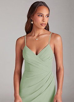 Azazie Maci Bridesmaid Dresses Dusty Sage Sheath Pleated Chiffon Dress image10