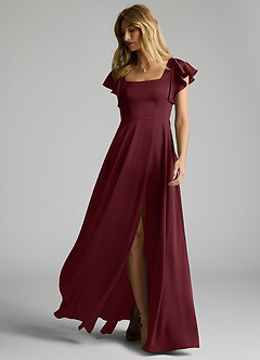 Azazie Bondi Brautjungfernkleider A-Linie Schleifen Stretch-Satin Kleid Cabernetrot image6