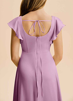 Azazie Bondi Junior A-Linie Seitliche Cut-Outs Stretch-Satin Kleid Blauregen image6