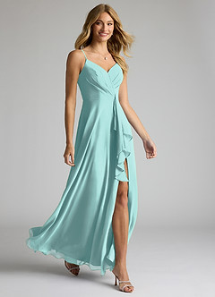 Azazie Akita Robes de demoiselle d'honneur Robe Trapèze en Mousseline de soie Aqua image2
