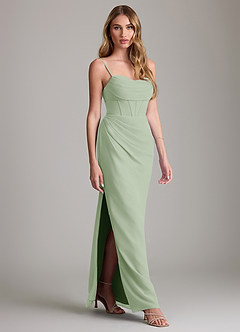 Azazie Mai Bridesmaid Dresses Dusty Sage Sheath Pleated Chiffon Dress image3