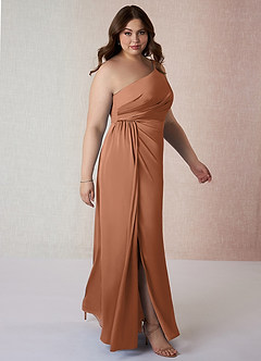 Azazie Mika Brautjungfernkleider Etui One-Shoulder Stretch-Satin Kleid Bronzer image10