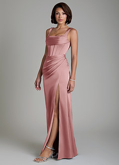 Azazie Amora Brautjungfernkleider Meerjungfrau-Linie Korsett Stretch-Satin Kleid Altrosa image6