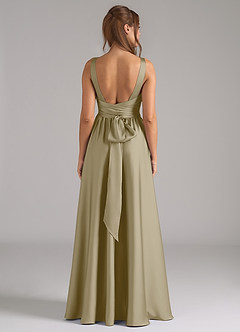 Azazie Kora Robes de demoiselle d'honneur Robe Trapèze en Satin extensible Plissée Vert Mousse image5
