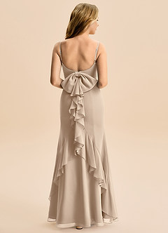 Azazie Lioren Junior Taupe Mermaid Bow Chiffon Dress image3