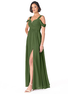 Azazie Lianne Jurken voor bruidsmeisjes Jurk van Chiffon met A-Lijn Off the Shoulder Olijf image3