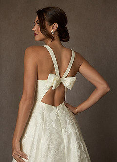 Azazie Olivette Wedding Dresses Antique White Ball-Gown Strap Floral Jacquard Dress image6