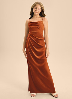 Azazie Mai Junior Burnt Orange A-Line Sweetheart Neckline Velvet Dress image6