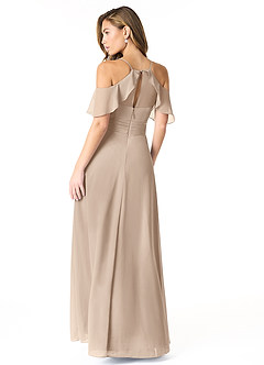 Azazie Dakota Bridesmaid Dresses Taupe A-Line V-Neck Pleated Chiffon Dress image2