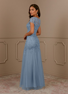 Azazie Laurie vestidos de madre de la novia Vestido de Azul Polvoriento de Tul de Sirena con Scoop Lentejuelas image5