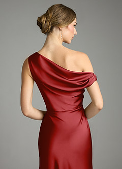 Azazie Emerson Bridesmaid Dresses Pomegranate Mermaid Off the Shoulder Stretch Satin Dress image7