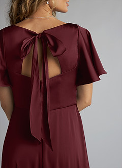 Azazie Kimber Bridesmaid Dresses Cabernet A-Line Ruched Stretch Satin Dress image5