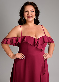 Azazie Lyra Bridesmaid Dresses Burgundy A-Line Chiffon Convertible Dress image7