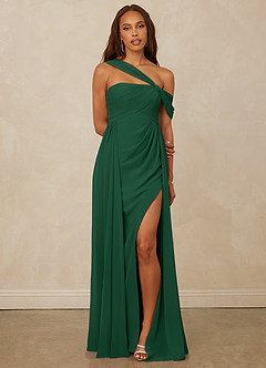 Christian Siriano Bridal for Azazie 1014 Bridesmaid Dresses Dark Green A-Line Off the Shoulder Chiffon Dress image1