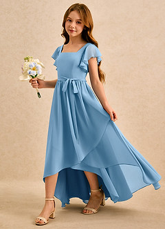 Azazie Milly Girls Formal 플라워 걸 드레스 A라인 주름진 쉬폰 비대칭 드레스 image6