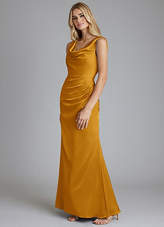 Azazie Tallie Bridesmaid Dresses Butterscotch Mermaid Pleated Stretch Satin Dress image8