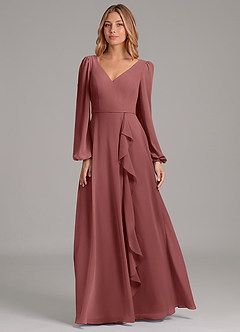 Azazie Simone Abiti da Damigella Abito A-Line in Chiffon Manica Lunga Ametista image5