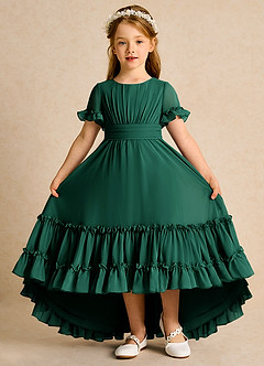 Azazie Kass Blumenmädchenkleider A-Linie Plissee Chiffon Kleid Smaragd image2