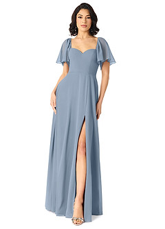 Azazie Chloe Brautjungfernkleider A-Linie Herzausschnitt Chiffon Kleid Staubblau image1