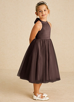 Azazie Dora Blumenmädchenkleider A-Linie Schleifen Tüll Kleid Ganache image3