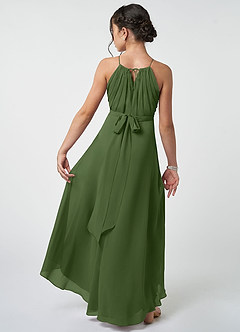 Azazie Oaklynn Junior Olive A-Line Pleated Chiffon Dress image3