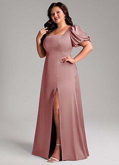 Azazie Fyona Bridesmaid Dresses Dusty Rose A-Line Pleated Stretch Satin Dress image12