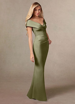 Azazie Ludlow Venta final Vestido de Pistacho de Satén Elástico de Corte Sirena con Plisado image3
