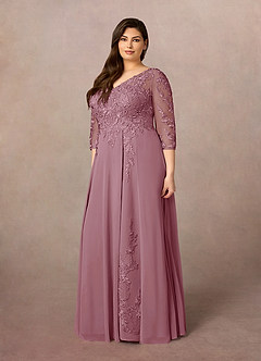 Azazie Noella Mother of the Bride Dresses Vintage Mauve A-Line V-Neck Lace Chiffon Dress image10