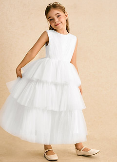 Azazie Marshmallow Robe Demoiselle D'honneur Fillette Robe Princesse en Tulle Arc Blanc image4