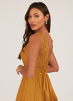 Azazie Gertrude Bridesmaid Dresses Butterscotch A-Line Lace Chiffon Dress image7