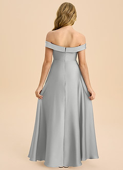 Azazie Sissy Junior Silver A-Line Off the Shoulder Stretch Satin Dress image2