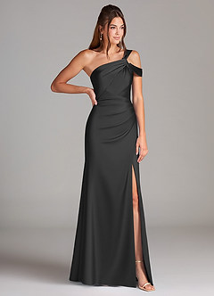 Azazie Wynter Jurken voor bruidsmeisjes Jurk van Stretch Satijn met Kolom Off the Shoulder Zwart image4