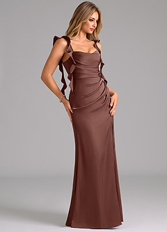 Azazie Jessamine Bridesmaid Dresses Espresso A-Line Corset Stretch Satin Dress image4