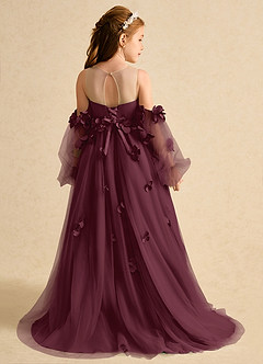 Azazie Karrie Flower Girl Dresses Cabernet A-Line with Sleeves Tulle Dress image2