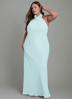 Azazie Velli Bridesmaid Dresses Sea Glass Mermaid High Neck Chiffon Dress image11