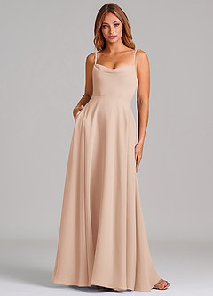 Azazie Elle Robes de demoiselle d'honneur Robe Trapèze en Mousseline de soie Plissée Rose Perle image1