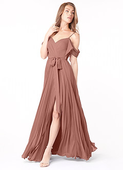 Azazie Lyney Brautjungfernkleider A-Linie Schulterfrei Chiffon Kleid Zedernrose image3