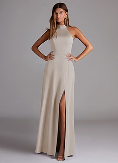 Azazie Myra Bridesmaid Dresses Frost A-Line Side Slit Stretch Satin Dress image3