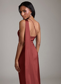 Azazie Juniper Robes de demoiselle d'honneur Robe Sirène en Satin extensible Asymétrique Terracotta image2
