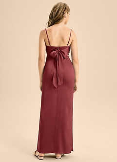 Azazie Mai Junior Terracotta Sheath Sweetheart Neckline Stretch Satin Dress image2