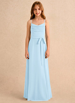 Azazie Jasslyn Girls Formal Abiti da Ragazza di Fiori Abito A-Line in Chiffon Plissettato Azzurro image4
